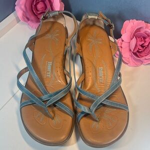 Born Women's 11 Blue Strappy Wedge Sandals